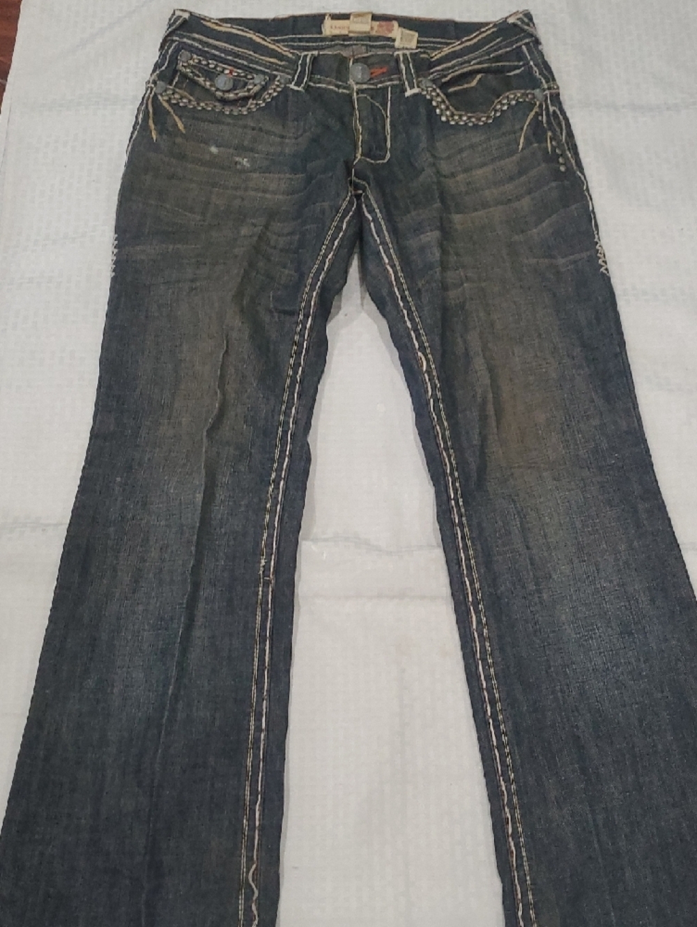 Y2k Laguna B Men's Straight leg  Jeans with Yellow Large Pocket  Detail - Picture 15 of 16